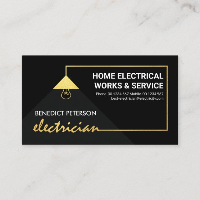 Gold Electrician Power Cable Electrical Repairs Business Card (Front)