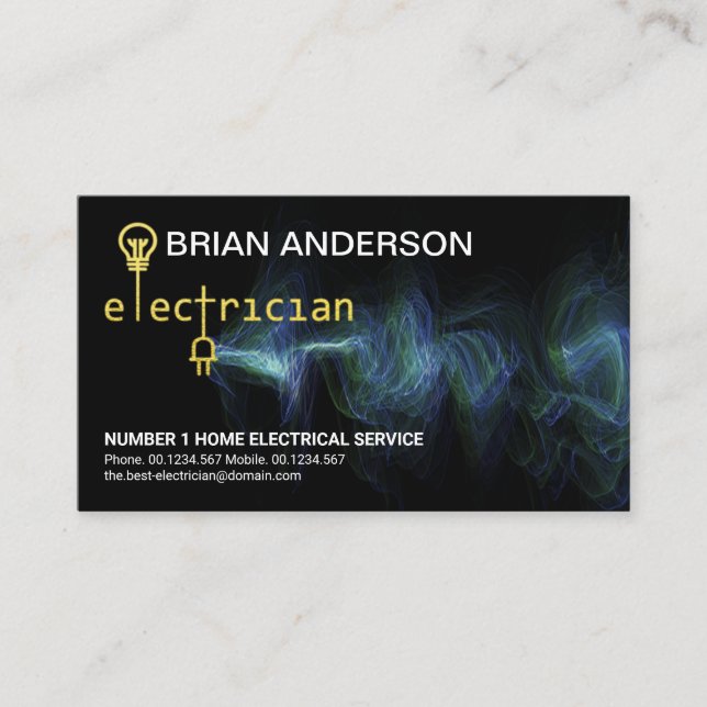 Gold Electrician Signage Blue Electrical Charge Business Card (Front)