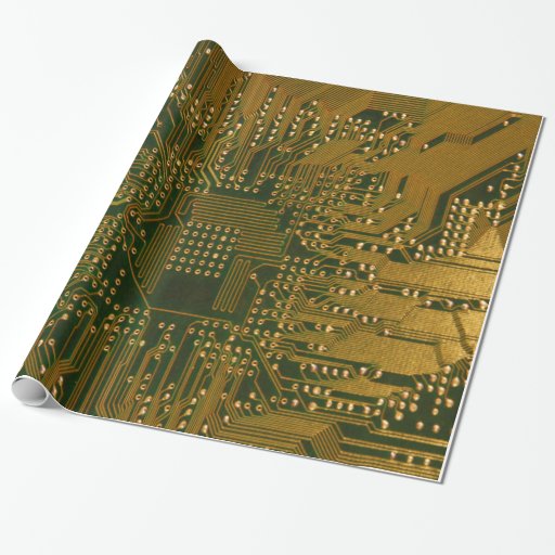 Image of Gold Electronics Circuit Board Wrapping Paper