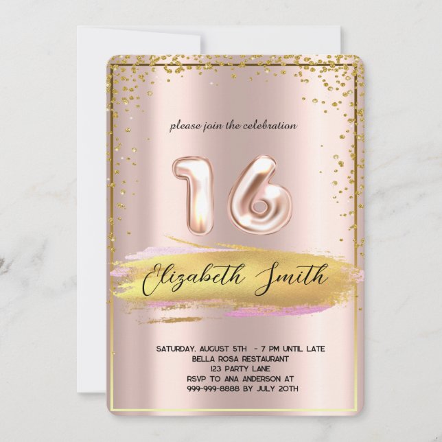  Gold elegance,  rose gold sweet sixteen  Invitati Invitation (Front)