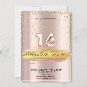  Gold elegance,  rose gold sweet sixteen   Invitation