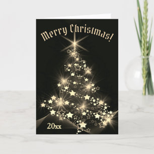 Gold Elegance Shinning Stars on Christmas Tree Holiday Card