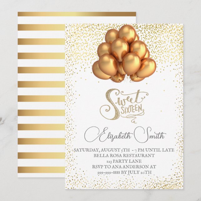  Gold elegance, sweet sixteen invitation (Front/Back)