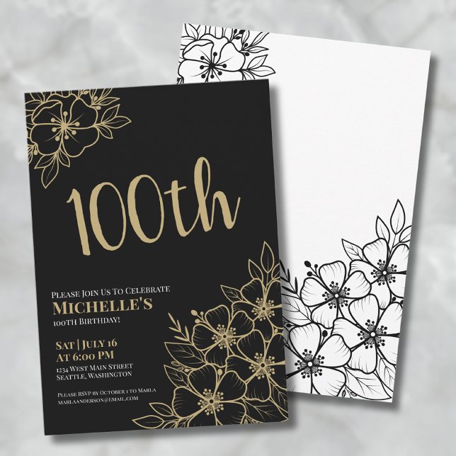 Gold Elegant 100th Birthday Party Invitation (Gold Elegant 100th Birthday Party Invitation )