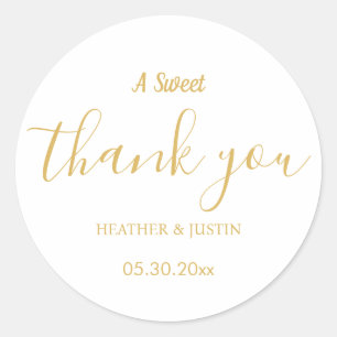 Gold Elegant A Sweet Thank You Wedding Favour Classic Round Sticker