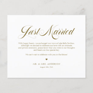 Gold Elegant Bold Calligraphy Just Married Card