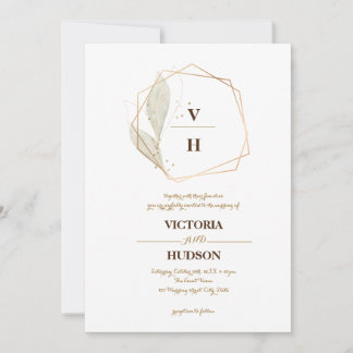 Gold elegant botanical crest monogram invitation