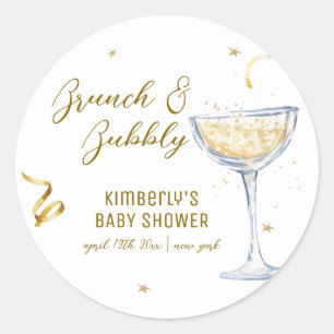 Gold Elegant Brunch Bubbly Champagne Baby Shower  Classic Round Sticker