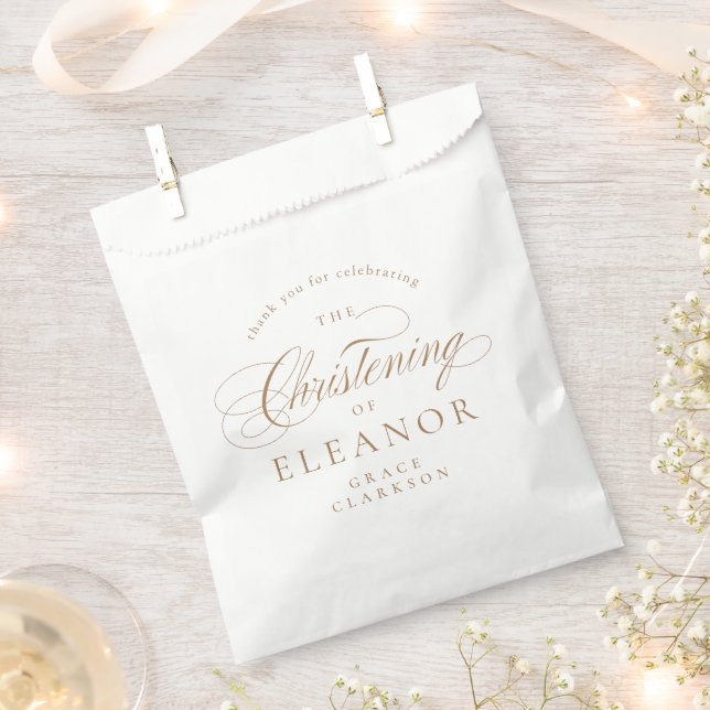 Gold Elegant Calligraphy Christening Thank You Favour Bags (Clipped)