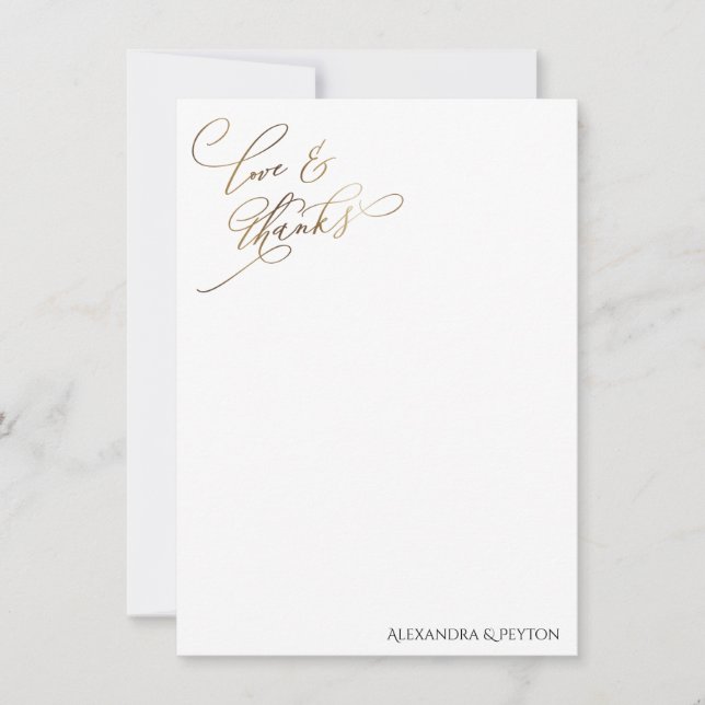 Gold Elegant Calligraphy Love and Thanks Card (Front)