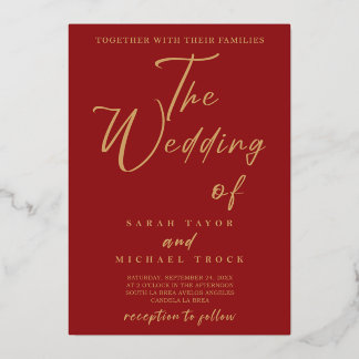 Gold Elegant calligraphy | Red Wedding invitation