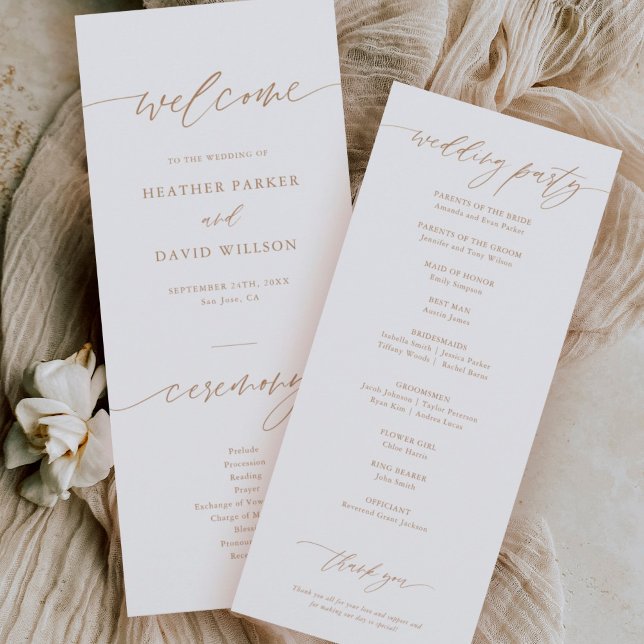Gold Elegant Calligraphy Wedding Ceremony Program Programme (Creator Uploaded)