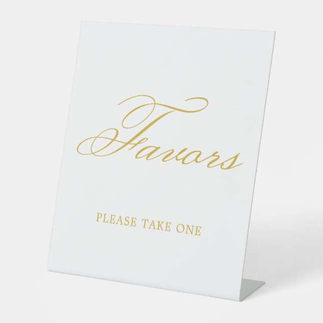 Gold Elegant Calligraphy Wedding Favours Pedestal Sign (Front)