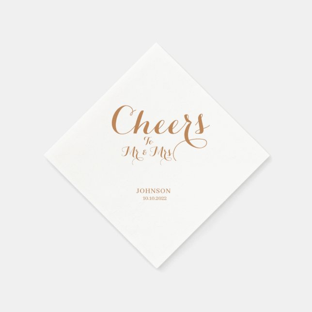 Gold elegant cheers to mr & mrs name date wedding napkin (Corner)