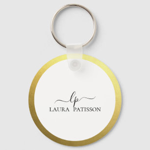Gold elegant chic script with monogram key ring