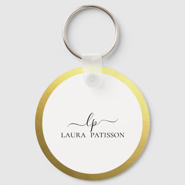 Gold elegant chic script with monogram key ring (Front)