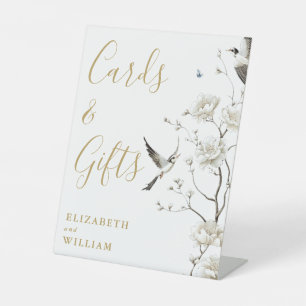 Gold Elegant Chinoiserie Floral Cards And Gifts Pedestal Sign