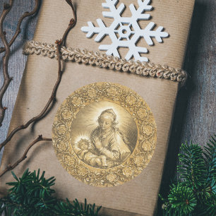 Gold Elegant Christian Christmas Nativity Scene Classic Round Sticker