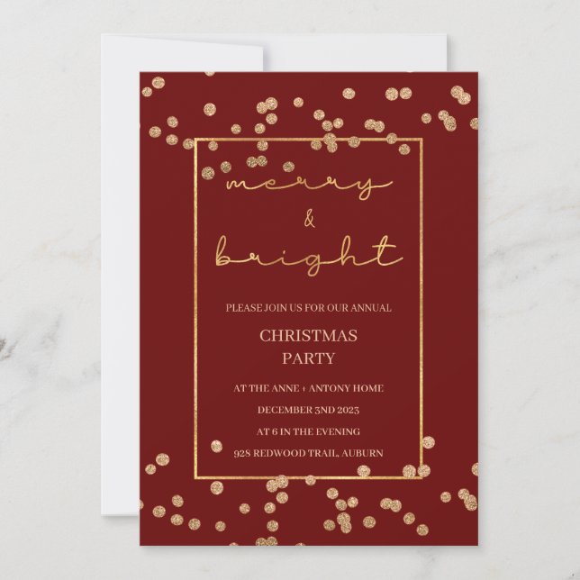 Gold Elegant Christmas invitation, Christmas Party Invitation (Front)
