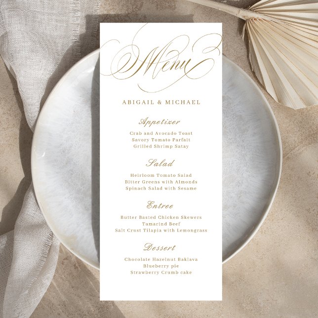 Gold elegant classic calligraphy vintage wedding menu (Gold elegant classic calligraphy vintage wedding menu)