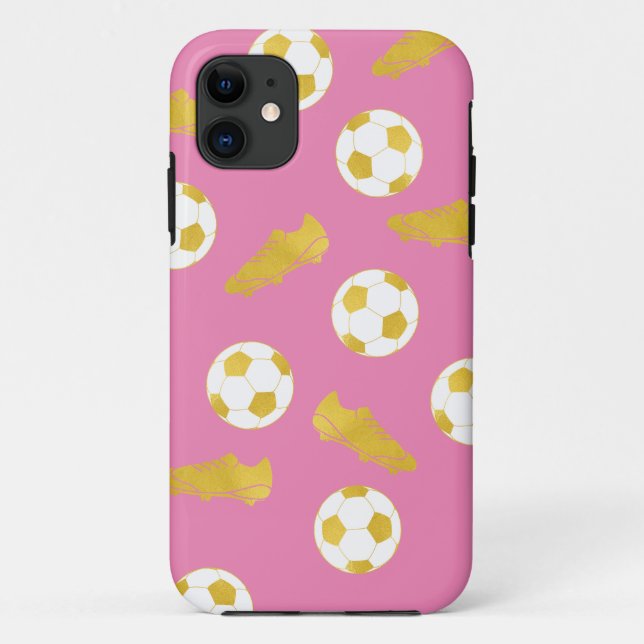 Gold Elegant Classic Soccer Cleats Ball Pink Girl Case-Mate iPhone Case (Back)