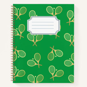 Gold Elegant Classic Tennis Racquets Ball Name Notebook