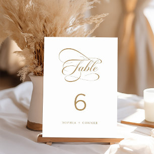 Gold Elegant Classy Calligraphy Wedding Table Number
