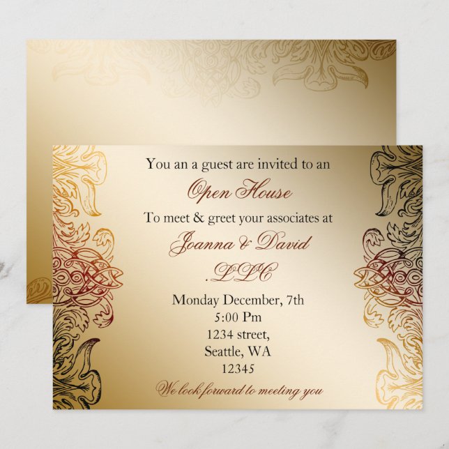 gold elegant Corporate party Invitation (Front/Back)
