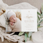 Gold Elegant Cross Calligraphy Photo Baptism Invitation<br><div class="desc">Gold Elegant Cross Calligraphy Photo Baptism Invitation features a delicate modern cross,  paired with modern type and beautiful calligraphy script.</div>