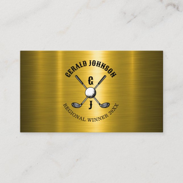 Gold Elegant Custom Golf Monogram Design Business Card (Front)