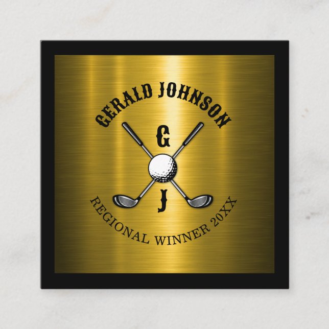 Gold Elegant Custom Golf Monogram Design Square Business Card (Front)