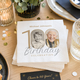 Gold Elegant Custom Photo 100th Birthday Napkin