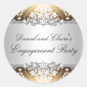 Gold Elegant Damask Engagement Party Sticker