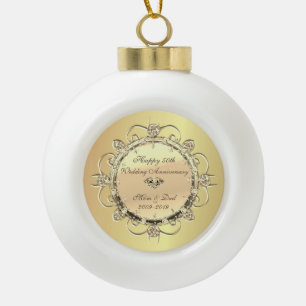 Gold Elegant Diamonds 50th Wedding Anniversary Ceramic Ball Christmas Ornament