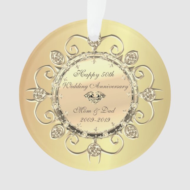 Gold Elegant Diamonds 50th Wedding Anniversary Ornament (Front)