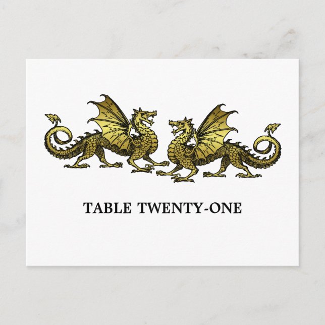Gold Elegant Dragons Table Number Postcard (Front)