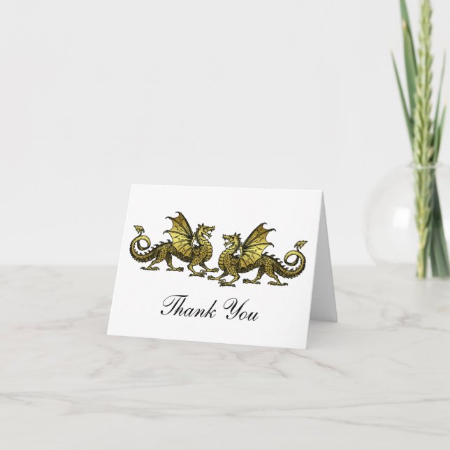 Gold Elegant Dragons Thank You Card (Front)
