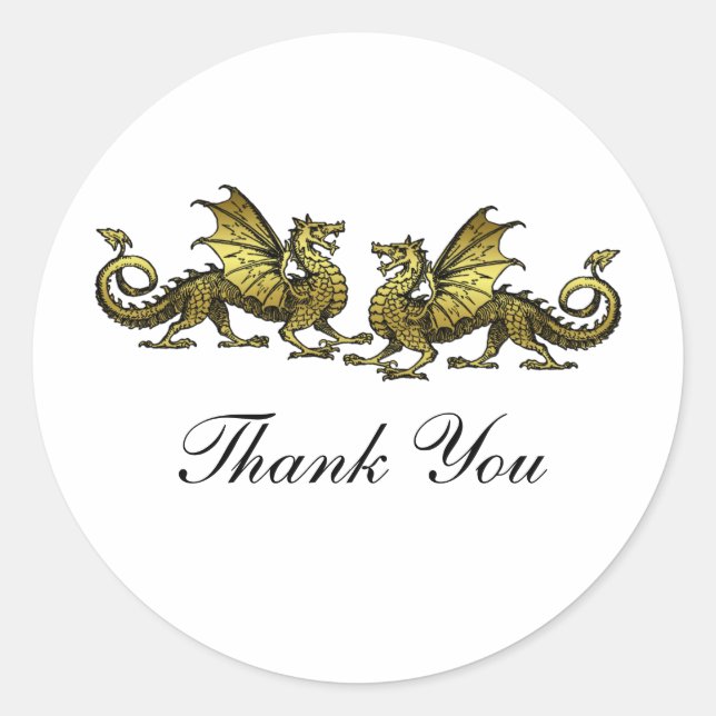 Gold Elegant Dragons Thank You Stickers (Front)