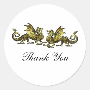 Gold Elegant Dragons Thank You Stickers
