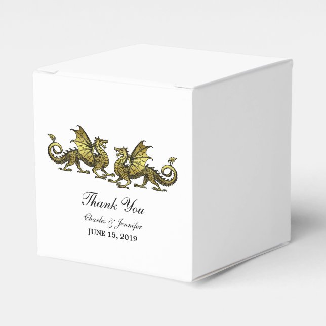 Gold Elegant Dragons Wedding Favour Boxes (Front Side)