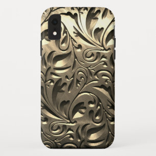 Gold elegant engraved metal look abstract iPhone XR case