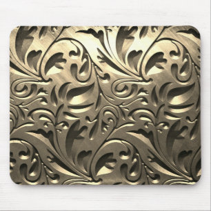 Gold elegant engraved metal look abstract mouse mat