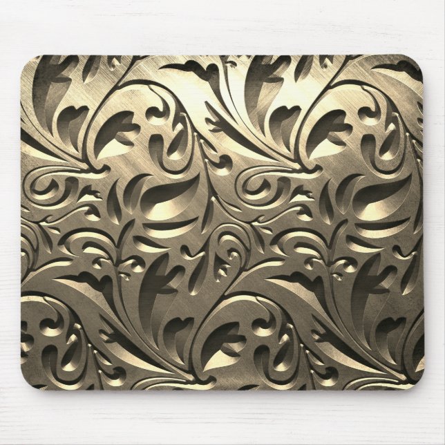 Gold elegant engraved metal look  abstract mouse mat (Front)