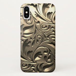 Gold elegant engraved metal look floral abstract iPhone x case