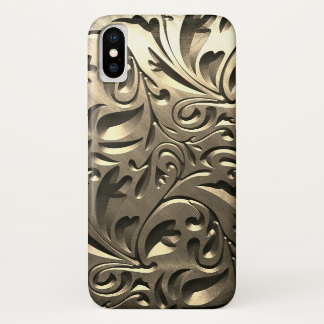 Gold elegant engraved metal look floral abstract Case-Mate iPhone case (Back)