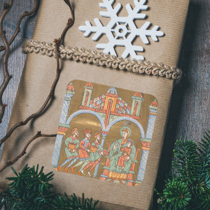 Gold Elegant Epiphany Christmas Nativity Mediaeval Square Sticker