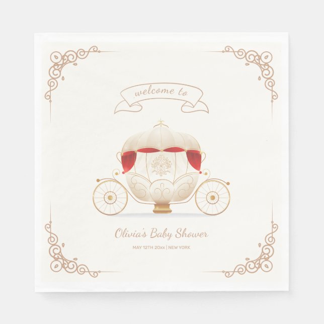 Gold Elegant Fairy Carriage Baby Shower Welcome  Napkin (Front)