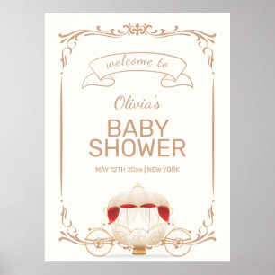Gold Elegant Fairy Carriage Baby Shower Welcome  Poster