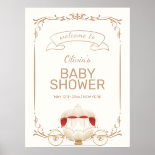 Gold Elegant Fairy Carriage Baby Shower Welcome Poster