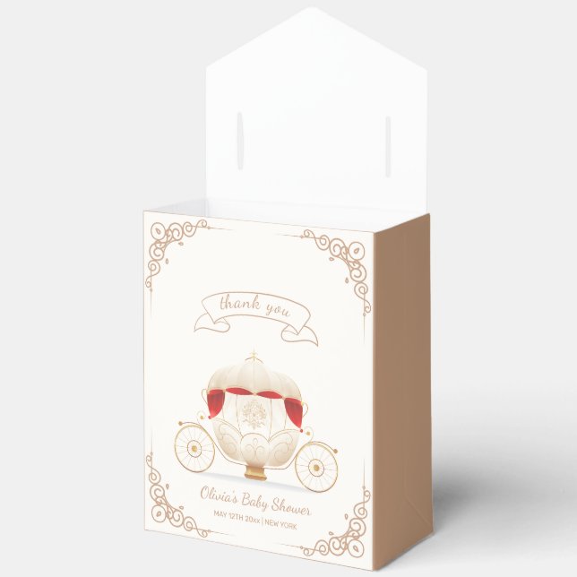 Gold Elegant Fairytale Carriage Baby Shower Favour Box (Open)
